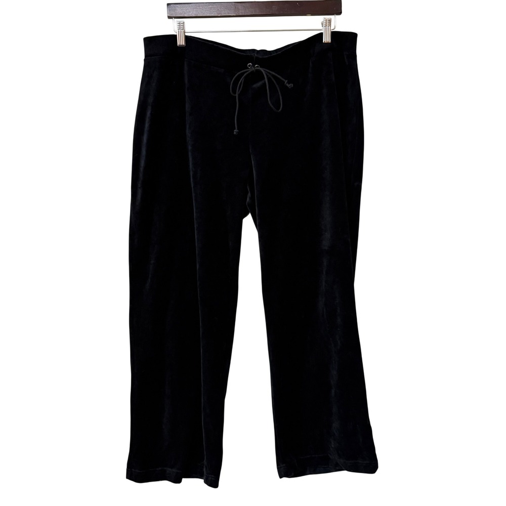 Olivia Paige Womens Wide Leg Velour Pants Cotton 1X Black Lounge Cozy Drawstring